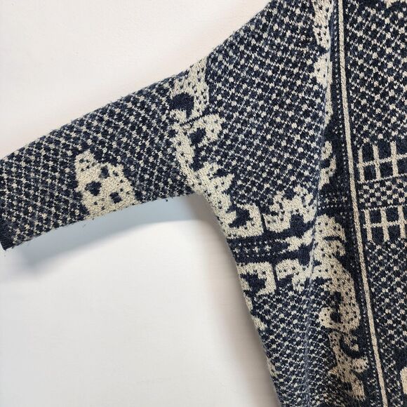 En Ceme Fringe Cardigan Poncho Sweater Size M Relaxed Fit Blue Long Sleeve Boho - Picture 9 of 16